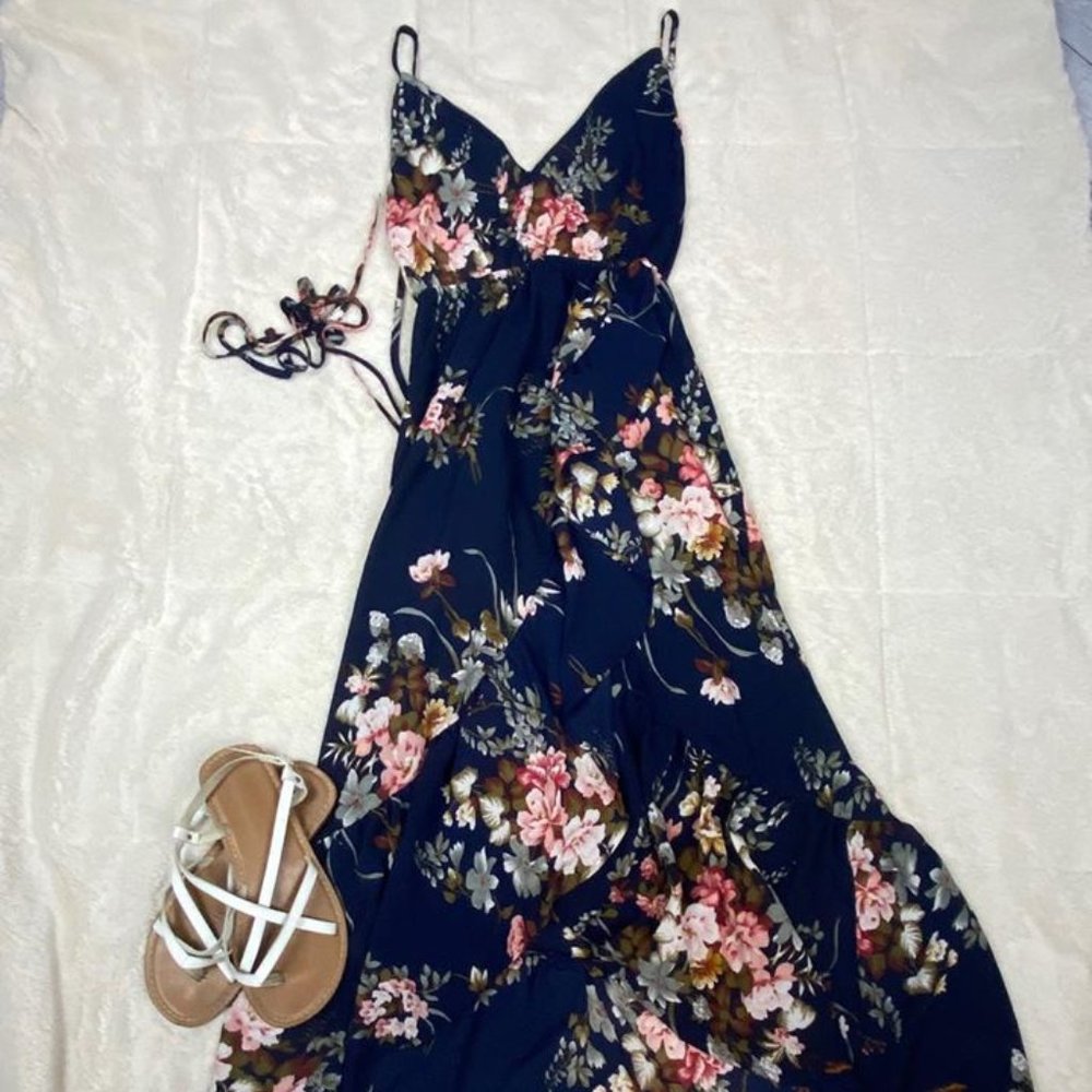 Navy Floral Halter Dress